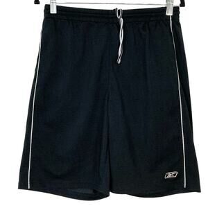 NWOT REEBOK Shorts M 9” Inseam Black White Stripe Logo Stretch 2 Pockets String